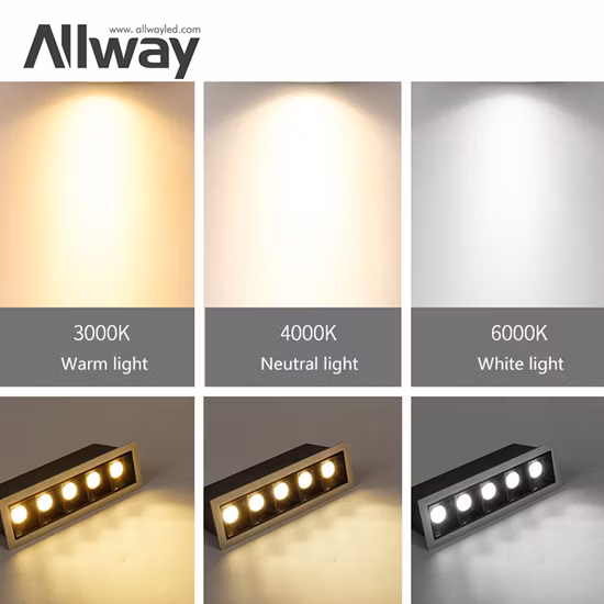 Sistema de iluminação de tira embutida retangular de alumínio 8W LED para baixo lâmpada linear